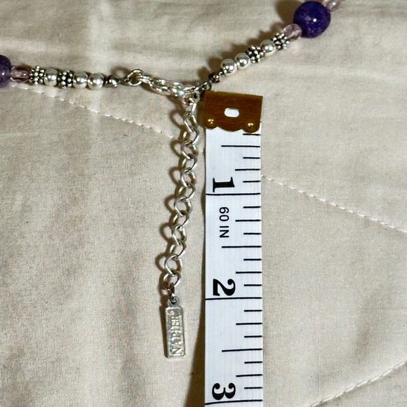 Napier Silver Tone Purple Agate Clear Crystal & Beaded Necklace Vintage - Picture 5 of 12
